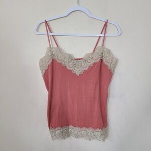 Y2K Coral Pink Lace Trim Babydoll Cami M Top‎ Whimsy Twee Coquette Fairy Girly